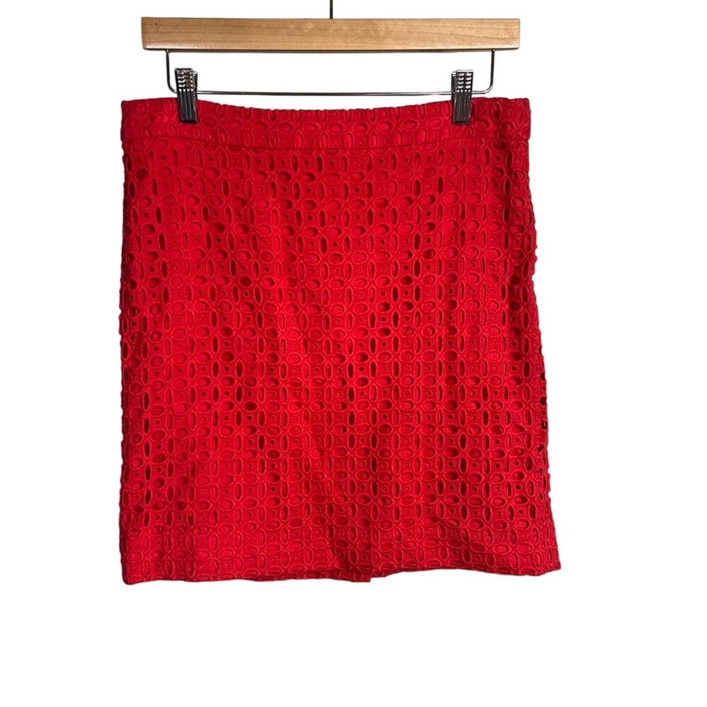 J. Crew Women's No. 2 Pencil Mini Skirt Cherry Red Eyelet Picnic Preppy Size 8